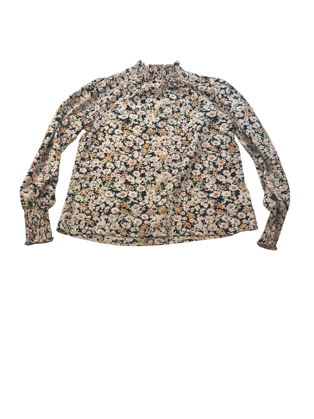 Sanctuary Floral Smocked Neck Long Sleeve Blouse - Black, Cream, Pink Size XS